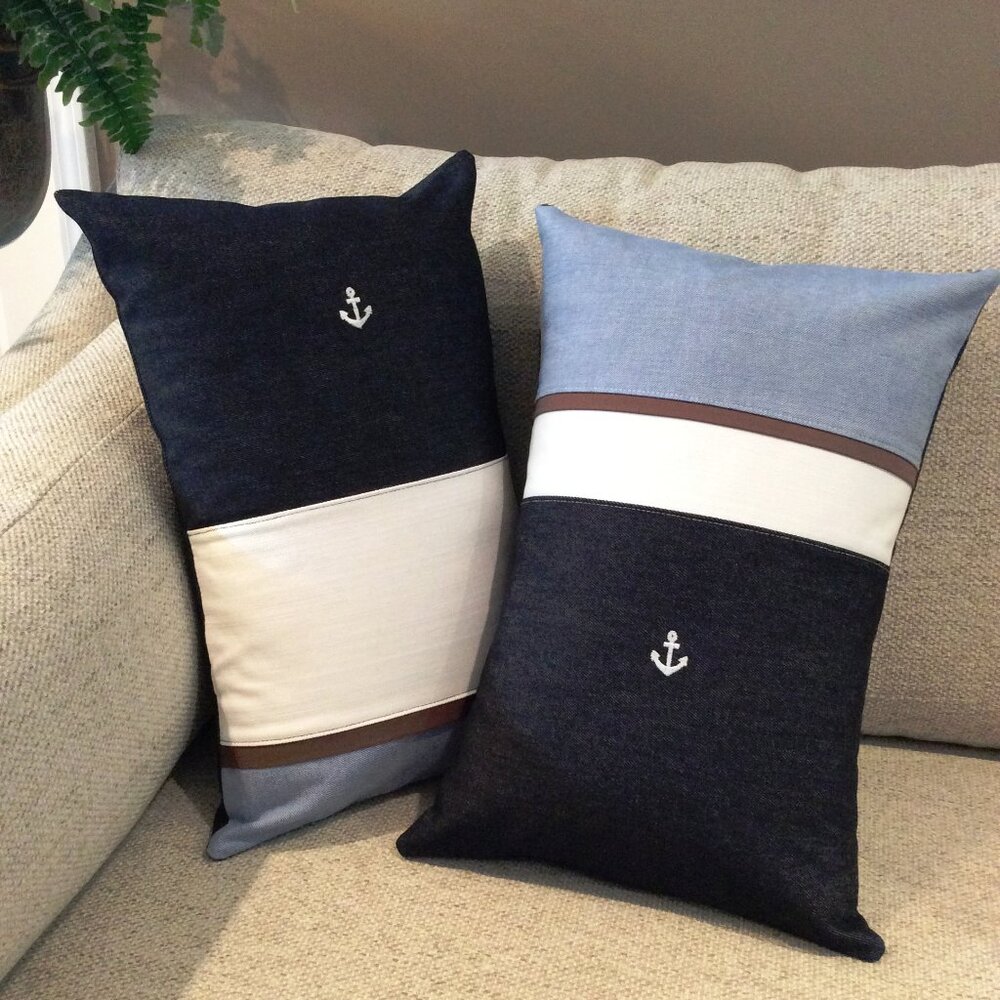 NEW 2 Nautical Pillow Set, Boat Yacht Sailboat Coastal Gift, Custom Color Block
